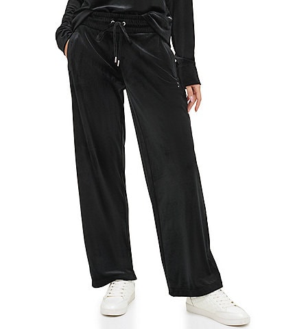 DKNY Sport Ribbed Platinum Velour Embroidered Logo Wide Leg Coordinating Pants