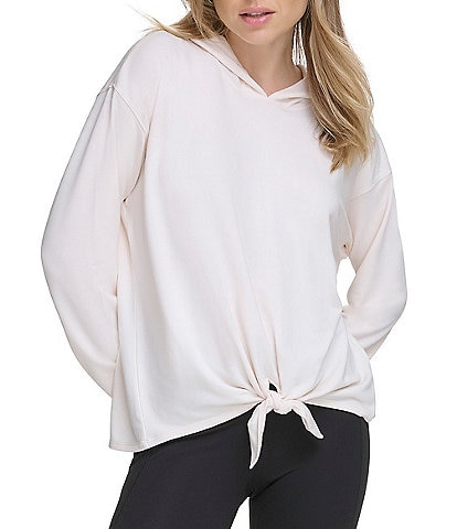 DKNY Sport Yoga Terry Tie Front Cropped Long Sleeve Hoodie
