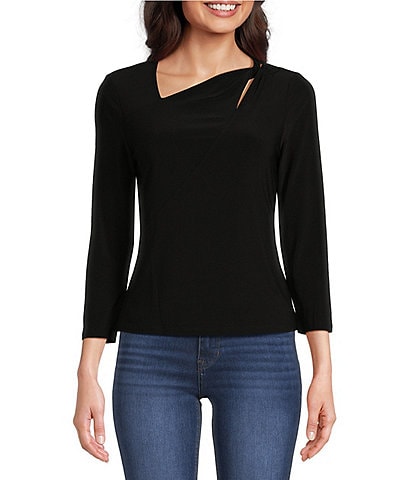 DKNY Square Neck 3/4 Sleeve Twisted Detail Top