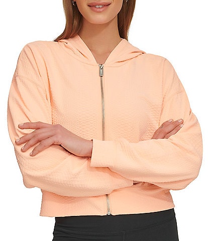 DKNY Stretch Jersey Long Sleeve Cropped Full Zip Hoodie