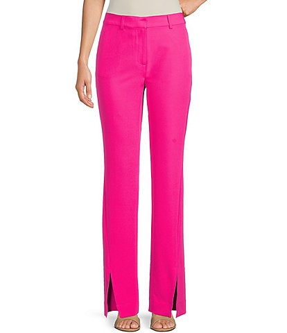 DKNY Stretch Twill Flat Front Belt Loop Straight Leg Front Slit Trousers