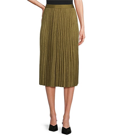 DKNY Suede Knit Pleated Pull-On A-Line Skirt