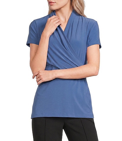 DKNY by Donna Karan Surplice V-Neck Side Ruched Short Sleeve Top