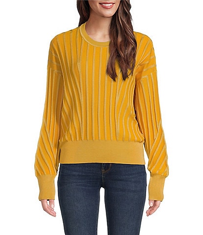 DKNY  by Donna Karan Transfer Stitch Crew Neck Long Sleeve Sweater