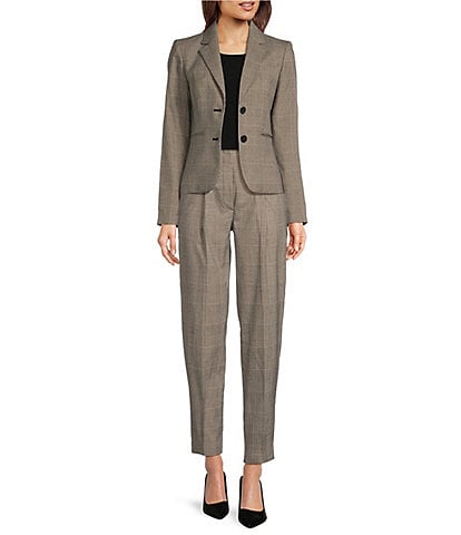 DKNY by Donna Karan Twill Plaid Notch Lapel 2-Button Blazer & Twill Plaid Paper Bag Ankle Length Pant