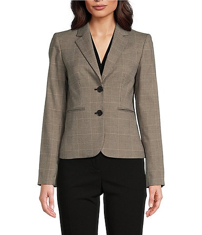 DKNY Twill Plaid Notch Lapel 2-Button Blazer