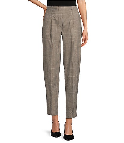 DKNY Twill Plaid Paper Bag Ankle Length Pant