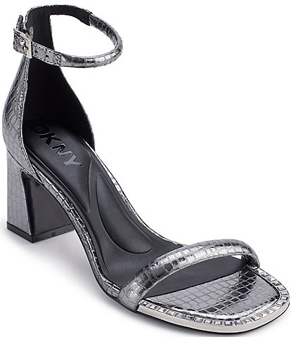 DKNY Wenda Crocodile Embossed Leather Ankle Strap Sandals