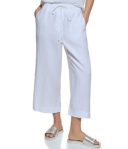 DKNY Wide Leg Drawstring Woven Linen Coordinating Pocketed Pants