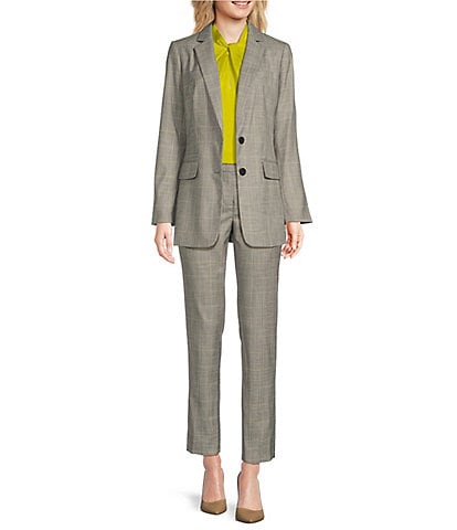 DKNY Windowpane Notch Collar Long Sleeve Flap Pocket Blazer & Coordinating Essex Plaid Pocketed Ankle Pant