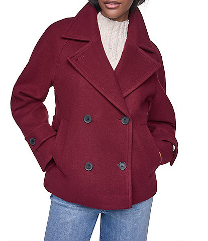 DKNY Wool Blend Notch Collar Double Breasted Peacoat
