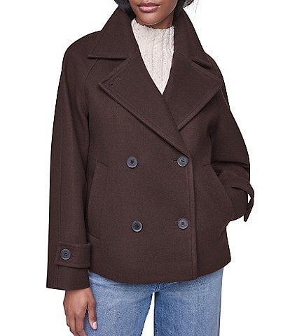 DKNY Wool Blend Notch Collar Double Breasted Peacoat