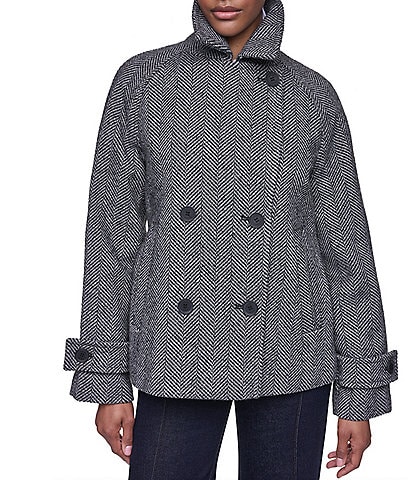 DKNY Wool Blend Notch Collar Double Breasted Peacoat