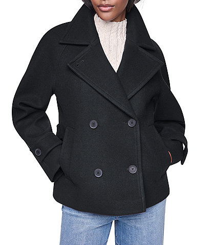 DKNY Wool Blend Notch Collar Double Breasted Peacoat