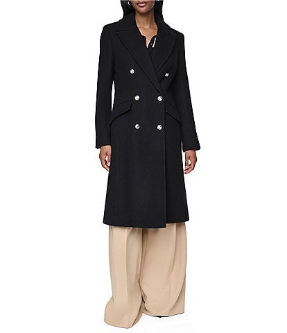DKNY Wool Blend Notch Collar Double Breasted Tailored Peacoat