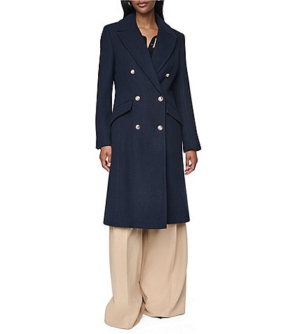 DKNY Wool Blend Notch Collar Double Breasted Tailored Peacoat