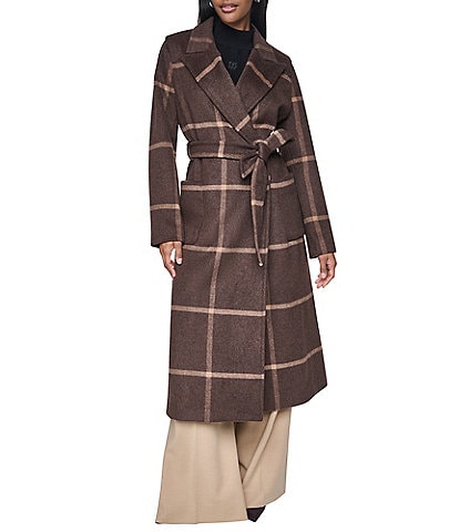 DKNY Wool Blend Peak Lapel Collar Belted Button Front Trench Coat
