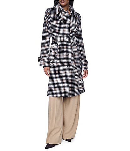 DKNY Wool Blend Point Collar Belted Single Breasted Trench Coat