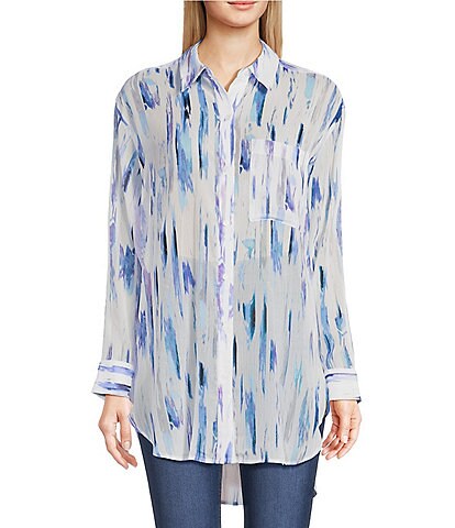 DKNY Woven Printed Chiffon Button Front Blouse