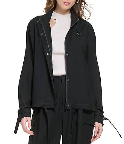 DKNY Zip Front Adjustable Buckle Sleeve Statement Jacket