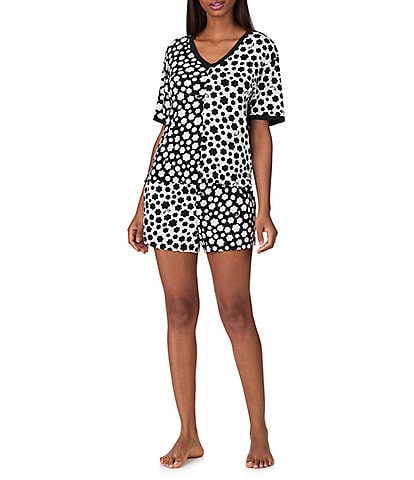 DNKY Mixed Dot Print V-Neck Short Sleeve Knit Shorty Pajama Set