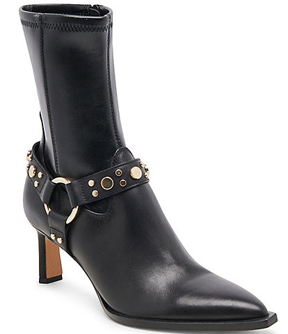 Dolce Vita Arya Stud Leather Studded Ankle Strap Pointed Toe Booties