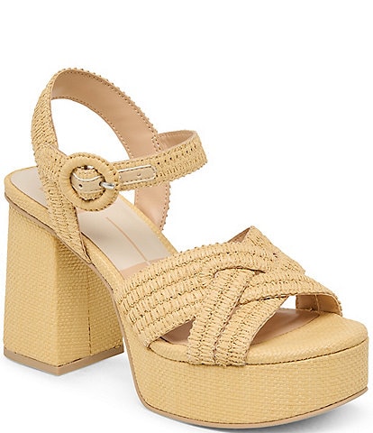 Dolce Vita Bety Raffia Ankle Strap Block Heel Platform Sandals