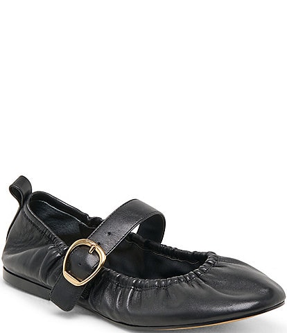 Dolce Vita Caely Ruched Leather Mary Jane Ballet Flats