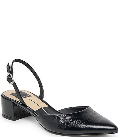 Dolce Vita Carel Patent Leather Point Toe Block Heel Slingback Pumps