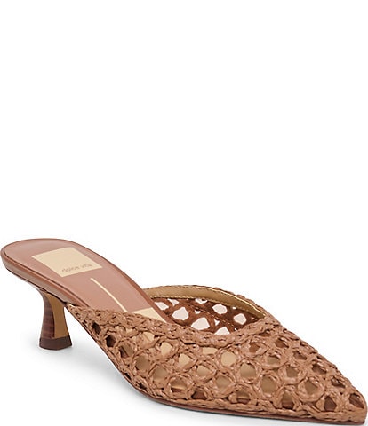 Dolce Vita Cleo Loop Raffia Kitten Heel Mules