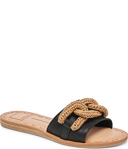 Dolce Vita Desa Leather Raffia Chain Slide Sandals