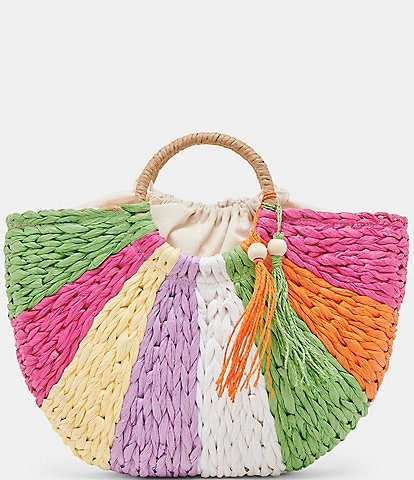 Dolce Vita Estelle Multi-Colored Raffia Straw Shopper Tote Bag