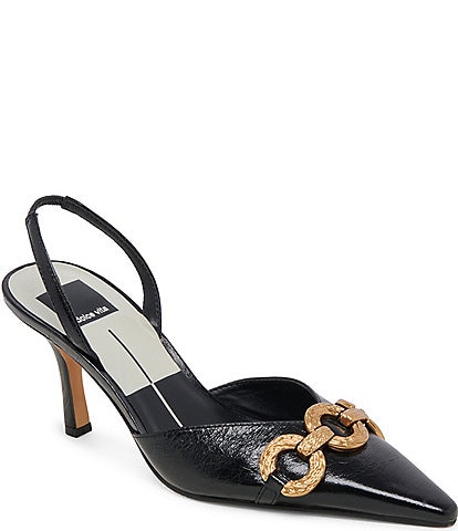 Dolce Vita Haylee Crinkle Patent Leather Slingback Gold Chain Detail Pumps