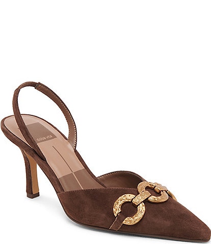 Dolce Vita Haylee Suede Slingback Gold Chain Detail Pumps