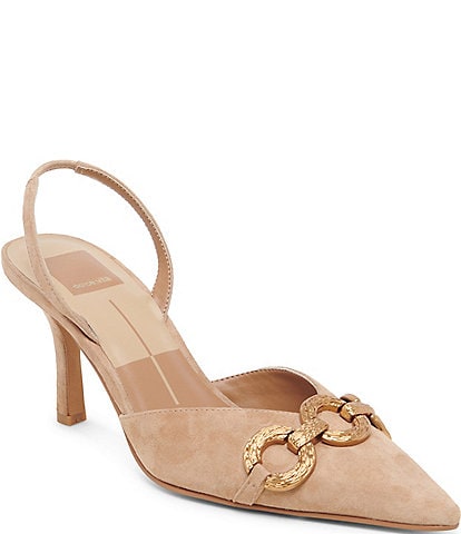 Dolce Vita Haylee Suede Slingback Gold Chain Detail Pumps