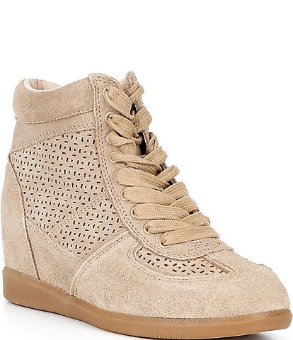 Dolce Vita Irlah Suede Perforated High Top Wedge Sneakers