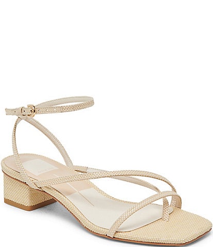 Dolce Vita Karlos Raffia Strappy Ankle Strap Block Heel Sandals