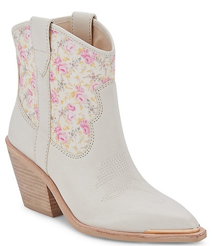 Dolce Vita Nashe Leather and Floral Fabric Western Boots