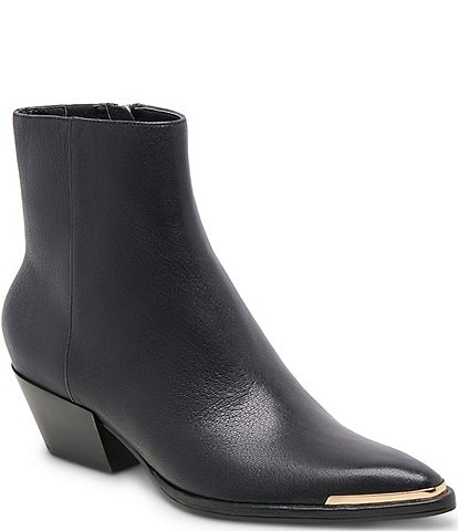 Dolce Vita Nonah Leather Metal Detail Pointed Toe Booties