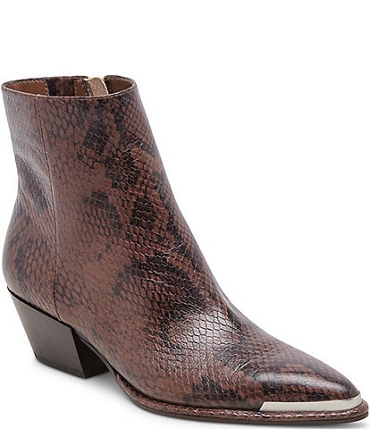 Dolce Vita Nonah Snake Leather Metal Detail Pointed Toe Booties