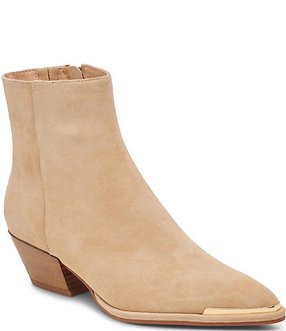 Dolce Vita Nonah Suede Metal Detail Pointed Toe Booties