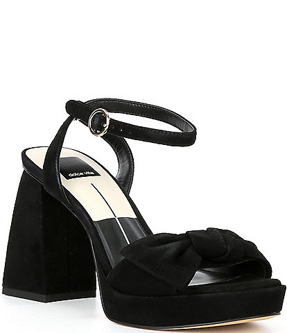 Dolce Vita Pacie Suede Bow Platform Block Heel Ankle Strap Dress Sandals