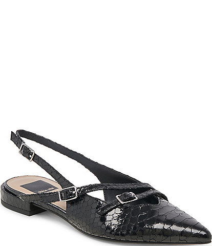 Dolce Vita Pamla Snake Embossed Leather Pointed Toe Buckle Detail Slingback Flats