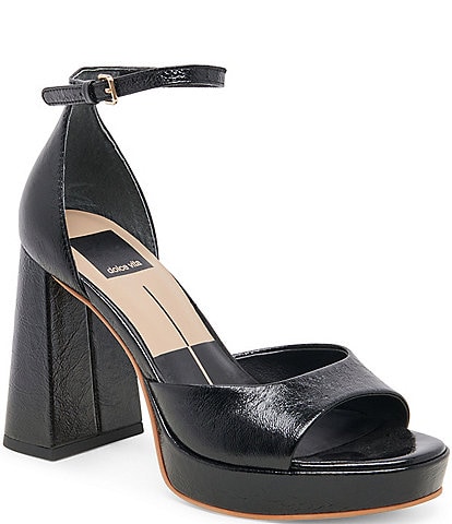 Dolce Vita Pandro Platform Block Heel Ankle Strap Crinkle Leather Dress Sandals