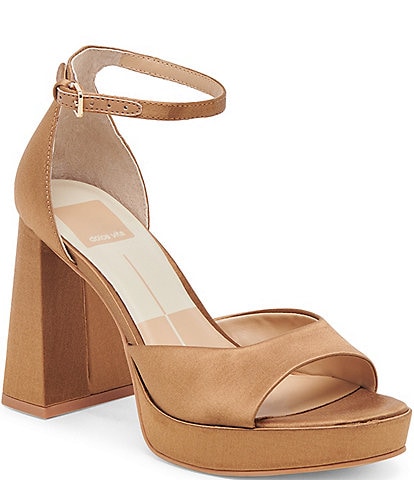 Dolce Vita Pandro Satin Platform Block Heel Ankle Strap Dress Sandals