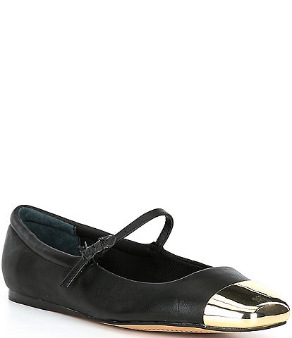 Dolce Vita Reyes Metallic Toe Cap Leather Mary Jane Ballet Flats