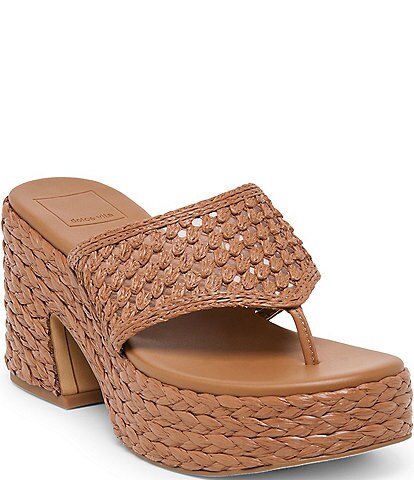 Dolce Vita Ripple Raffia Platform Thong Sandals