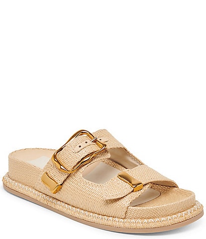 Dolce Vita Sevana Raffia Buckle Platform Slide Sandals