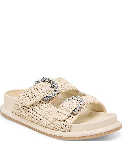 Dolce Vita Shauny Raffia Embellished Buckle Platform Sandals