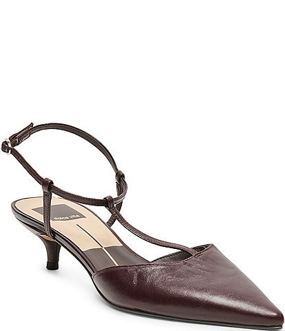 Dolce Vita Torena Leather T-Strap Pointed Toe Kitten Heel Pumps